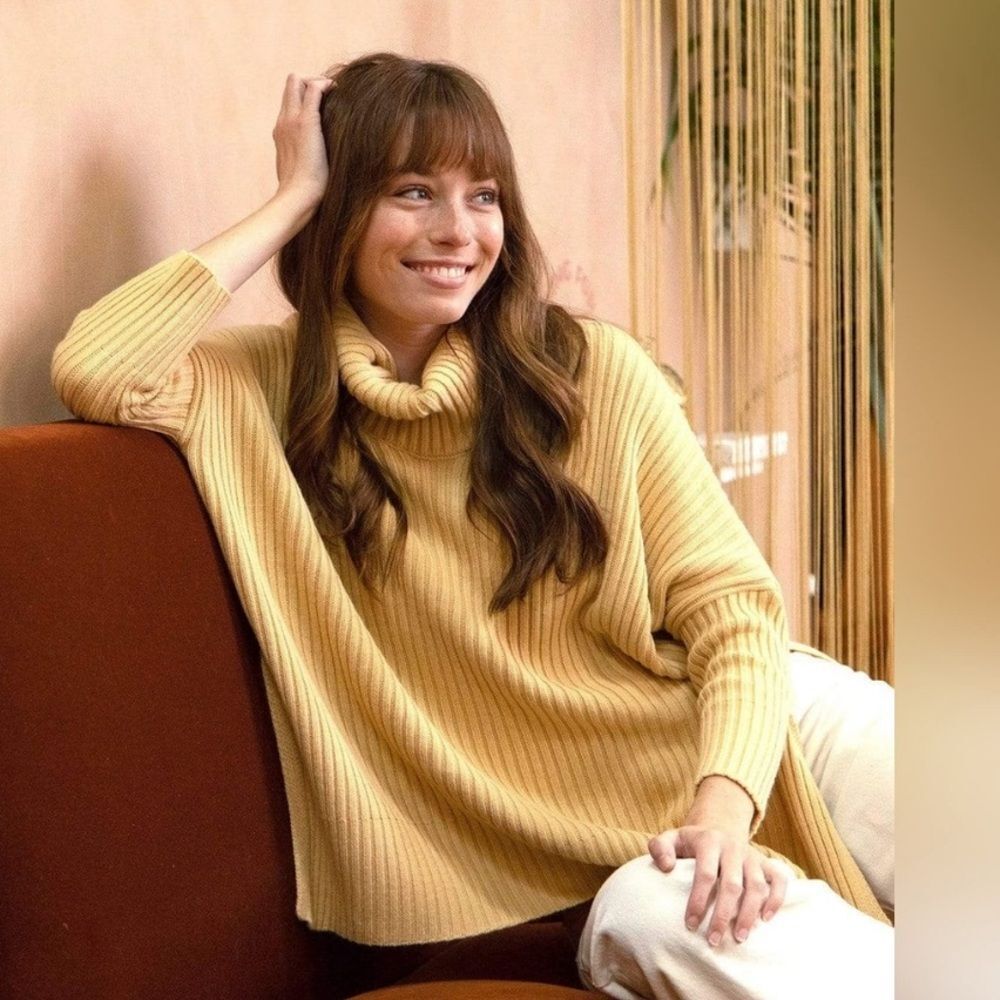 MERSEA New Yorker Ribbed Cowl Neck Sweater Butter Yellow Oversized Boxy